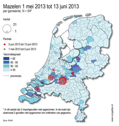 Kaart van Nederland met Mazelen per gemeente